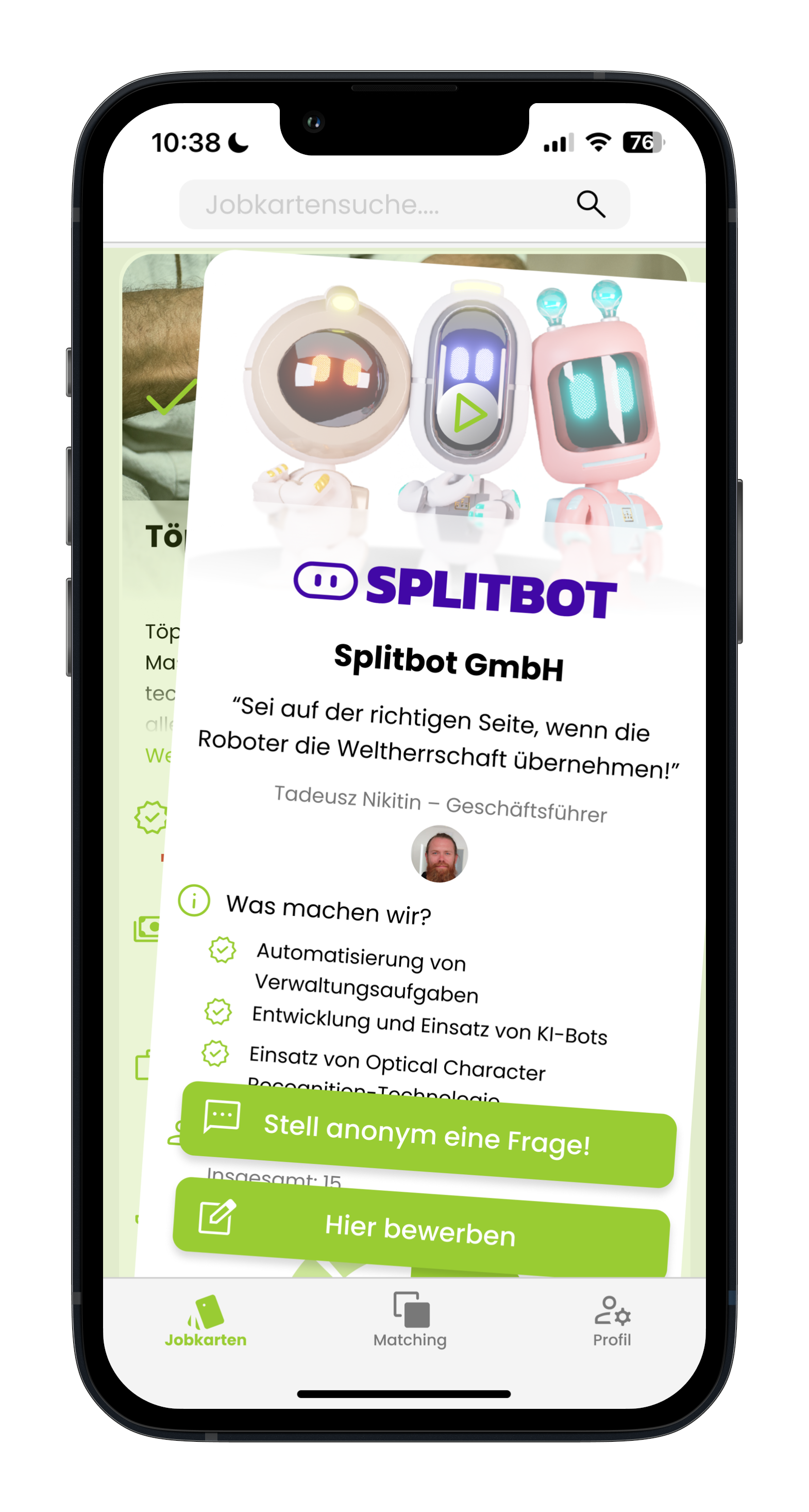 Eine Unternehmenskarte auf der Unternehmen in StickTo gezeigt werden